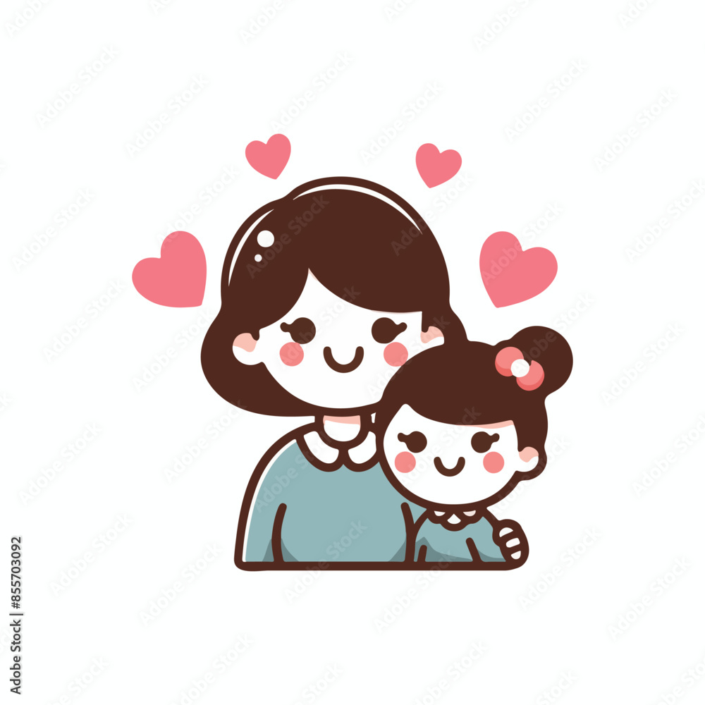 Cute Illustration Mom and Daughter Design Cute Illustration Mom and Daughter Design