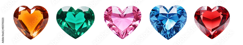 Heart shape gems png element set on transparent background