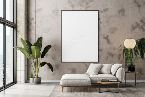 Png mockup blank picture frame in living room wall