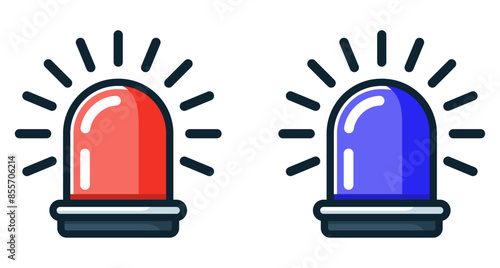Emergency flashers siren icon. Set of red and blue emergency siren icons in flat style. Vector illustration.