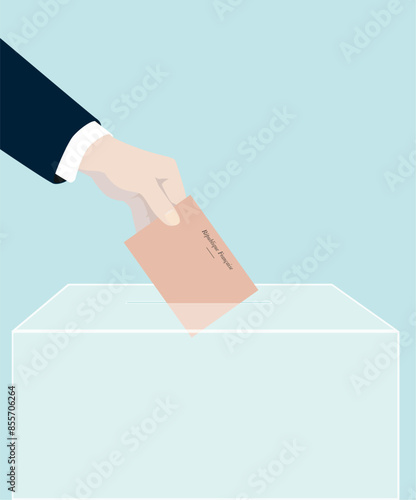 Vote pour les élections, electeur qui met bulletin dans l'urne