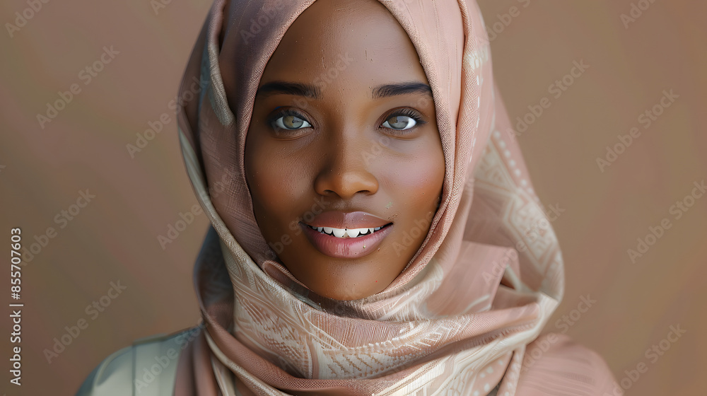 Portrait of a beautiful black muslim woman wearing a headscarf. Generative ai Portrait of a beautiful black muslim woman wearing a headscarf. Generative ai