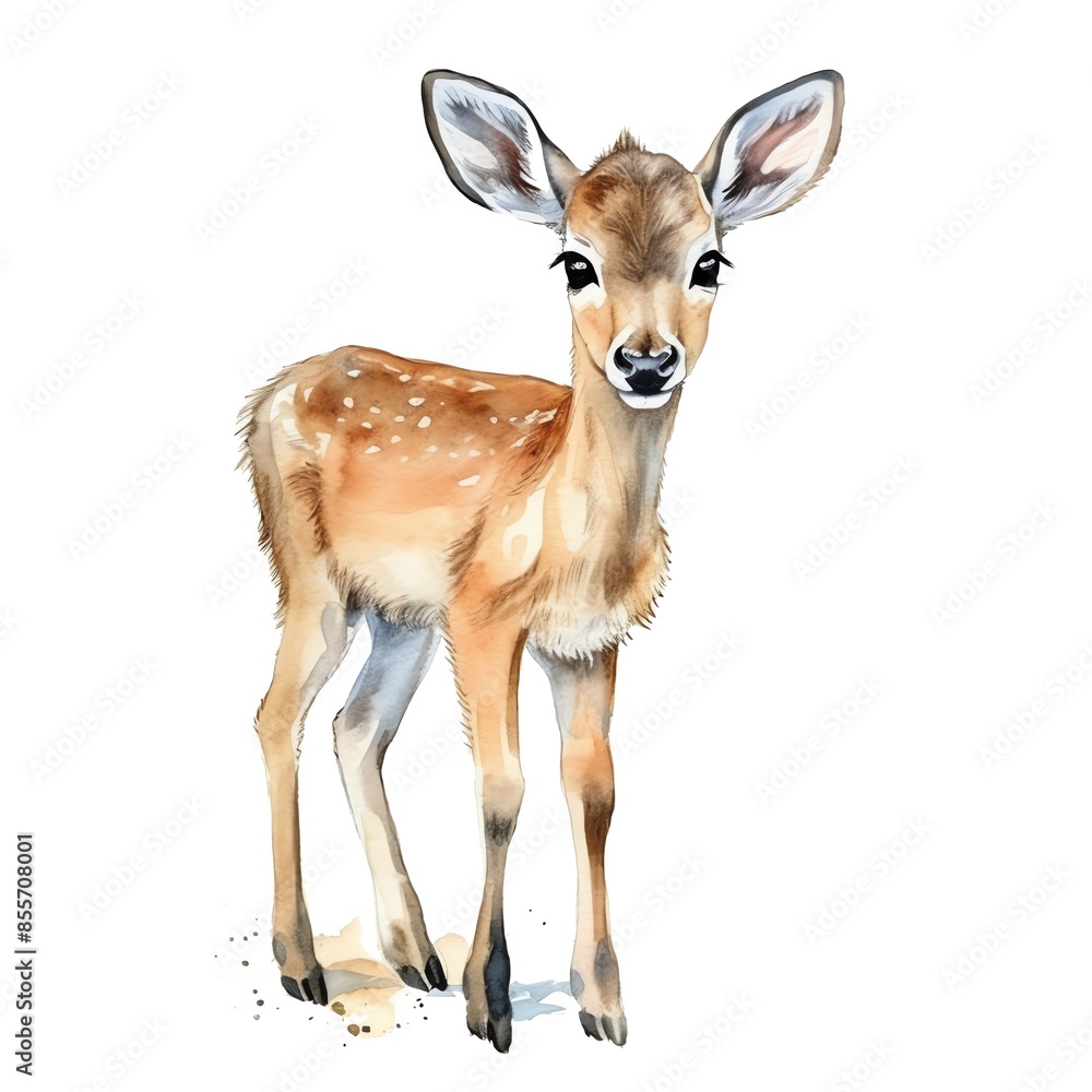 Fototapeta premium Cute deer watercolor illustration, animals and farm clipart