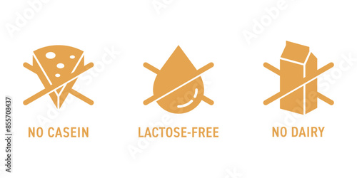 No dairy, Lactose-free and No casein stamp in monochrome style