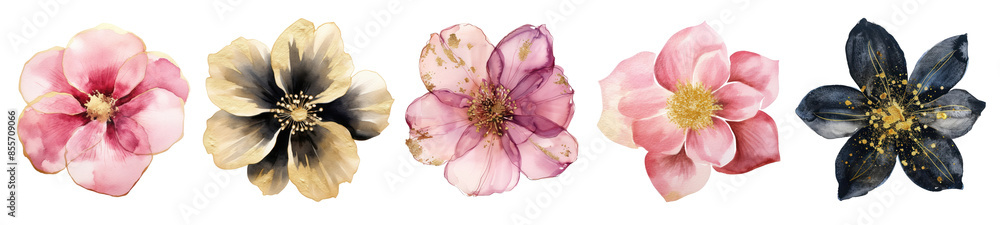 Glitter watercolor flowers png on transparent background Glitter watercolor flowers png on transparent background