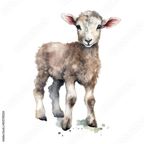 Cute lamb watercolor illustration, animals and farm clipart