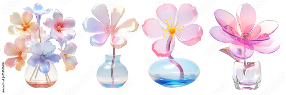 3D transparent holographic glass of flowers png on transparent background 3D transparent holographic glass of flowers png on transparent background
