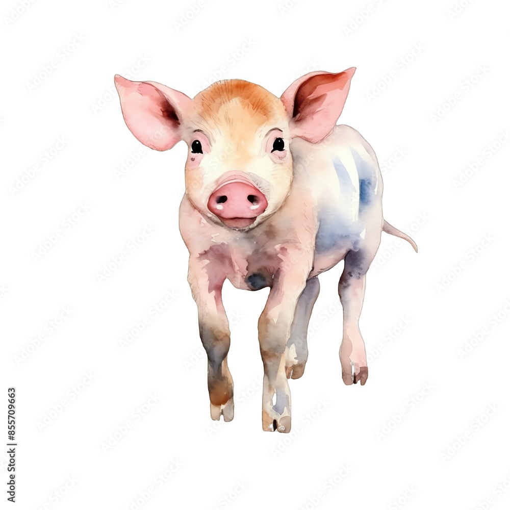 Cute pig watercolor illustration, animals and farm clipart Cute pig watercolor illustration, animals and farm clipart