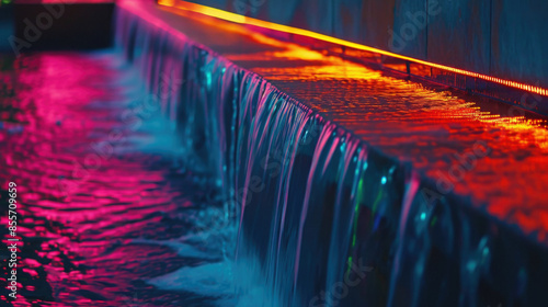 Neon cyberpunk background. Ink water drip. Futuristic waterfall photo