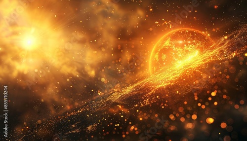 golden glowing sun with heat particles