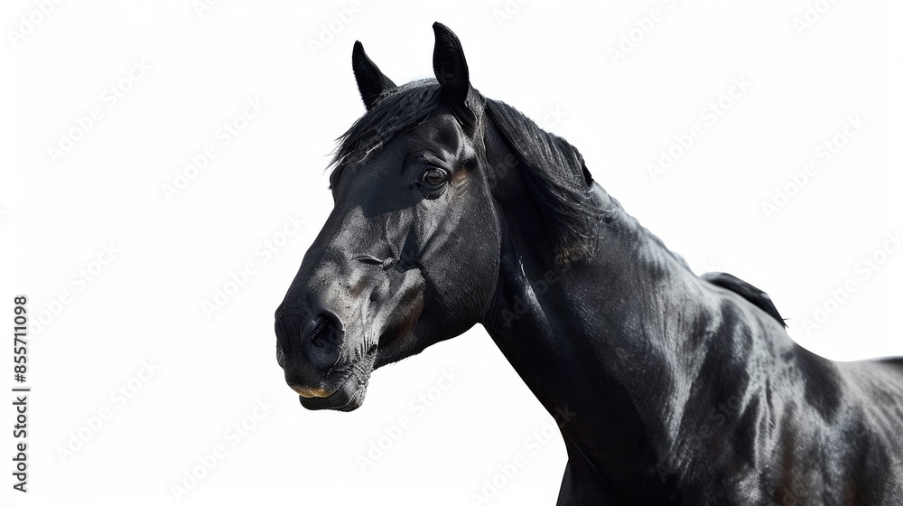 Fototapeta premium Black horse in front of a white background