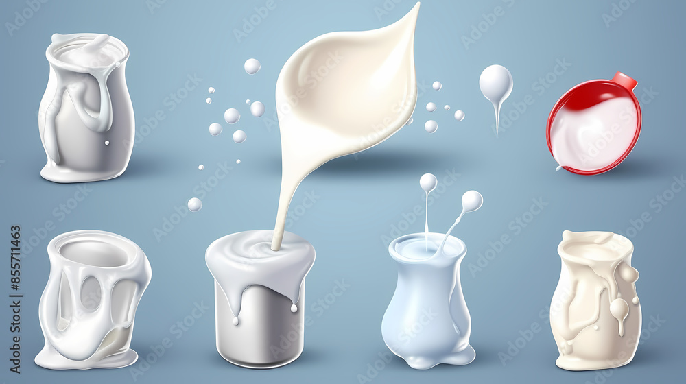 Milk splash 3d realistic icon set vector image Milk splash 3d realistic icon set vector image