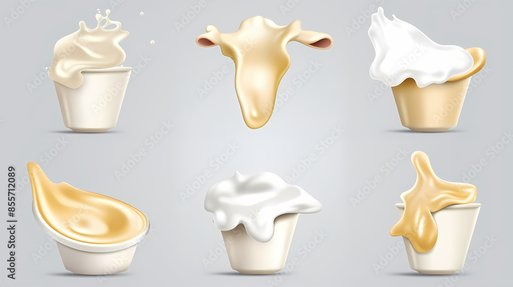 Milk splash 3d realistic icon set vector image Milk splash 3d realistic icon set vector image