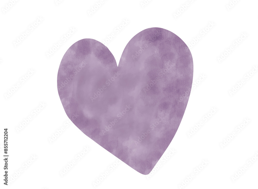 Fototapeta premium Hand-drawn watercolor illustration of a purple heart isolated on a white background.