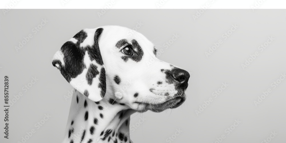 Close-up of a Dalmatian dog in black and white, pet concept Close-up of a Dalmatian dog in black and white, pet concept