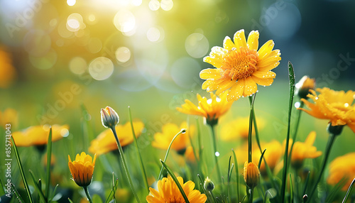 Thymophyllia,yellow flowers, natural summer background, blurred nature background photo
