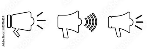 Megaphone icon set. Outline and silhouette vector illustration isolated on white background. Loudspeaker sign. EPS 10