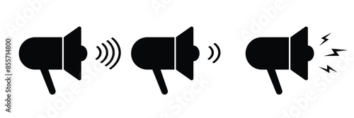 Megaphone icon set. Outline and silhouette vector illustration isolated on white background. Loudspeaker sign. EPS 10