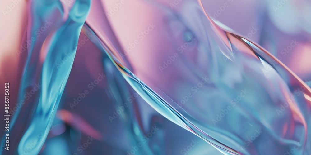 Fototapeta premium Blueish macro minimalist holographic background, smooth forms, shapeless, glass aspect ratio 2:1 , banner, website
