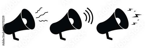 Megaphone icon set. Outline and silhouette vector illustration isolated on white background. Loudspeaker sign. EPS 10