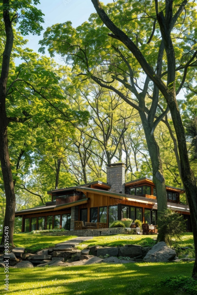 Exterior view of a secluded home surrounded by trees Exterior view of a secluded home surrounded by trees