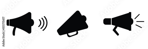 Megaphone icon set. Outline and silhouette vector illustration isolated on white background. Loudspeaker sign. EPS 10