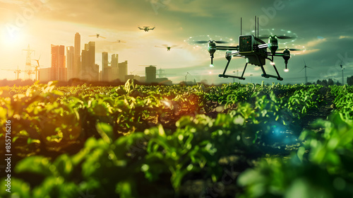 Future technology agriculture concept with drone
