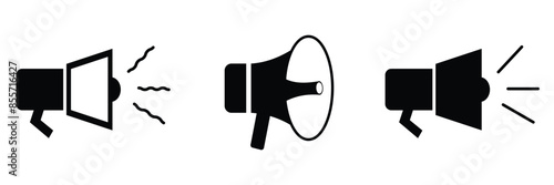 Megaphone icon set. Outline and silhouette vector illustration isolated on white background. Loudspeaker sign. EPS 10