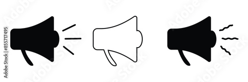Megaphone icon set. Outline and silhouette vector illustration isolated on white background. Loudspeaker sign. EPS 10