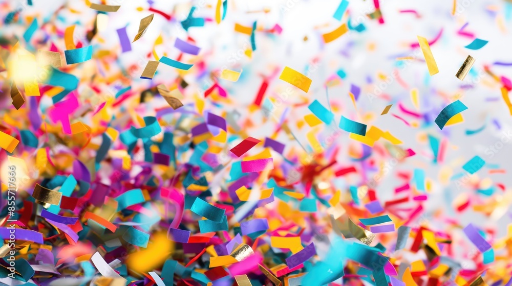 Colored confetti falls on a white background Colored confetti falls on a white background