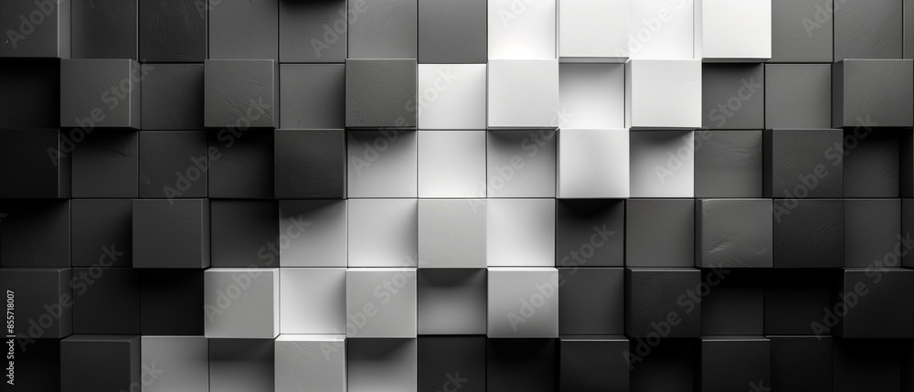 Black white cubes form bumpy surface, embossed grey checkered grid Black white cubes form bumpy surface, embossed grey checkered grid