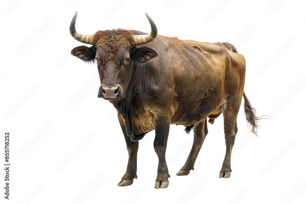 Naklejka premium Brown Cow with Horns isolated on white background