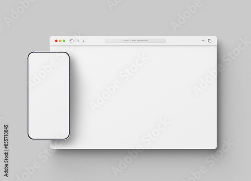 Blank web browser with mobile screen mockup