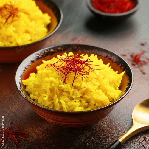 Fresh healthy saffron rice photo