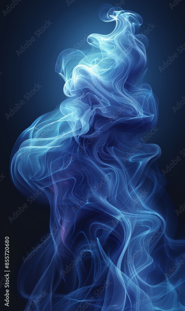Fototapeta premium Abstract black and white gradient background with blue swirling smoke effect
