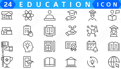 Back to school icon set with 50 different vector icons related with education, success, academic subjects and more. Editable stroke for your own needs