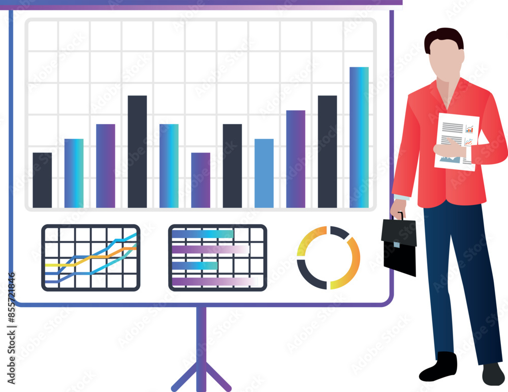 Boy is giving chart graph presentation. Boy is giving chart graph presentation.