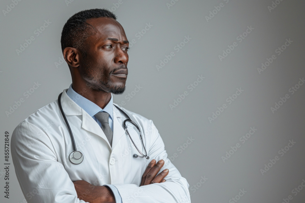 Professional doctor in white coat with stethoscope on white background Professional doctor in white coat with stethoscope on white background