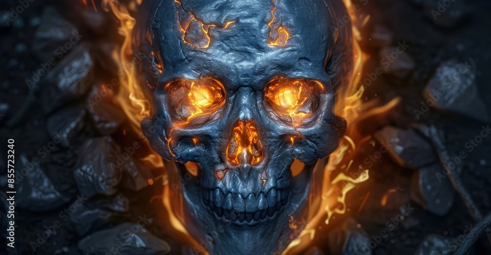 Naklejka premium Fiery demonic skull with glowing eyes