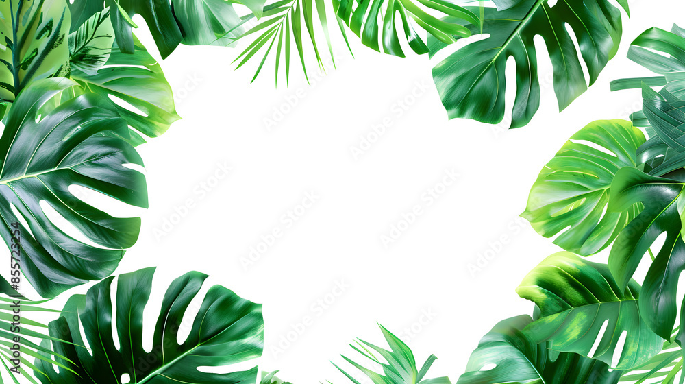 frame of monstera and green leaves frame of monstera and green leaves