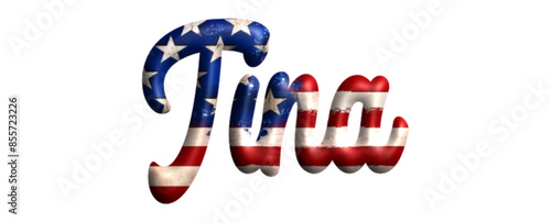 Tina - Bandiera degli Stati Uniti - nome proprio - scrittura tubolare effetto tridimensionale - Grafica vettoriale - Parola auguri, banner, biglietti, stampe, cricut, silhouette, sublimazione	