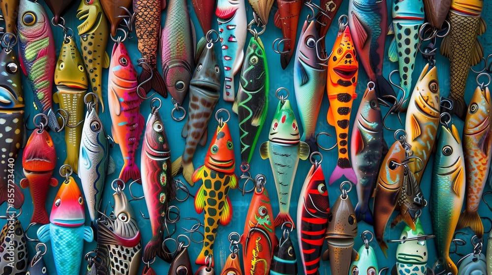Fototapeta premium Assorted Fishing Lures in Multiple Colors