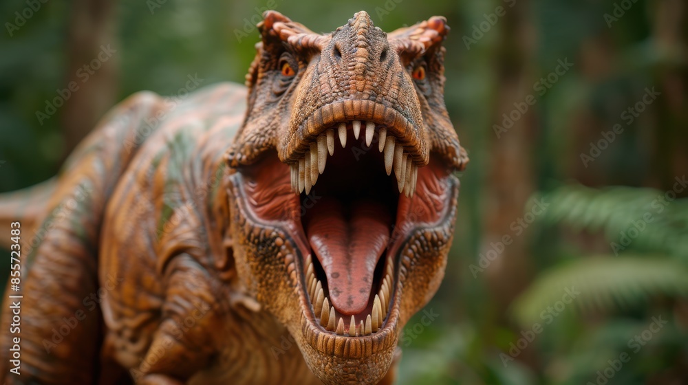 Fototapeta premium Ferocious dinosaur with open mouth and sharp teeth