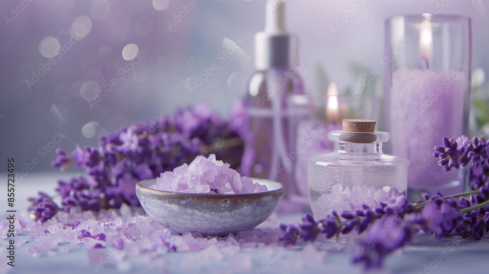 Spa Essentials with Lavender in a Tranquil Setting Spa Essentials with Lavender in a Tranquil Setting