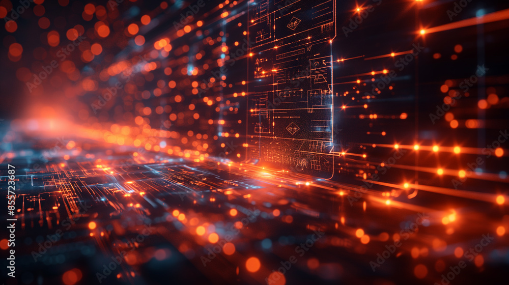 A computer chip is shown in a bright orange light A computer chip is shown in a bright orange light