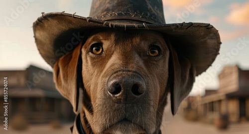Rugged dog in cowboy hat
