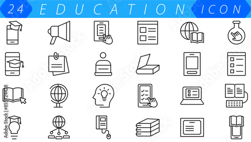 Education and Learning web icons in line style. School, university, textbook, learning. Vector illustration.
