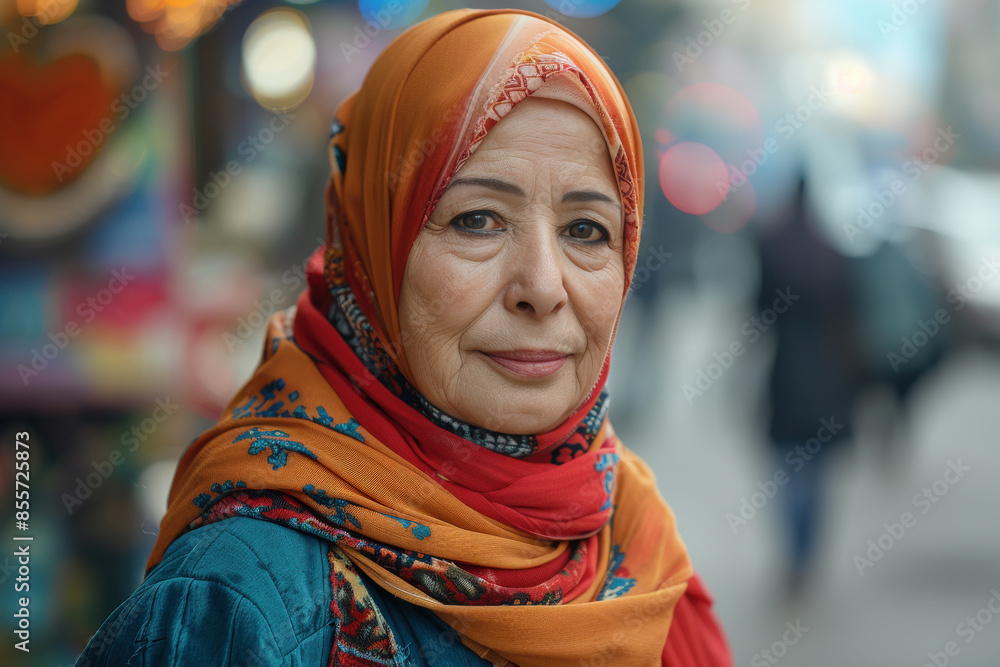 Elegant Woman in Hijab on City Street in the Afternoon Elegant Woman in Hijab on City Street in the Afternoon