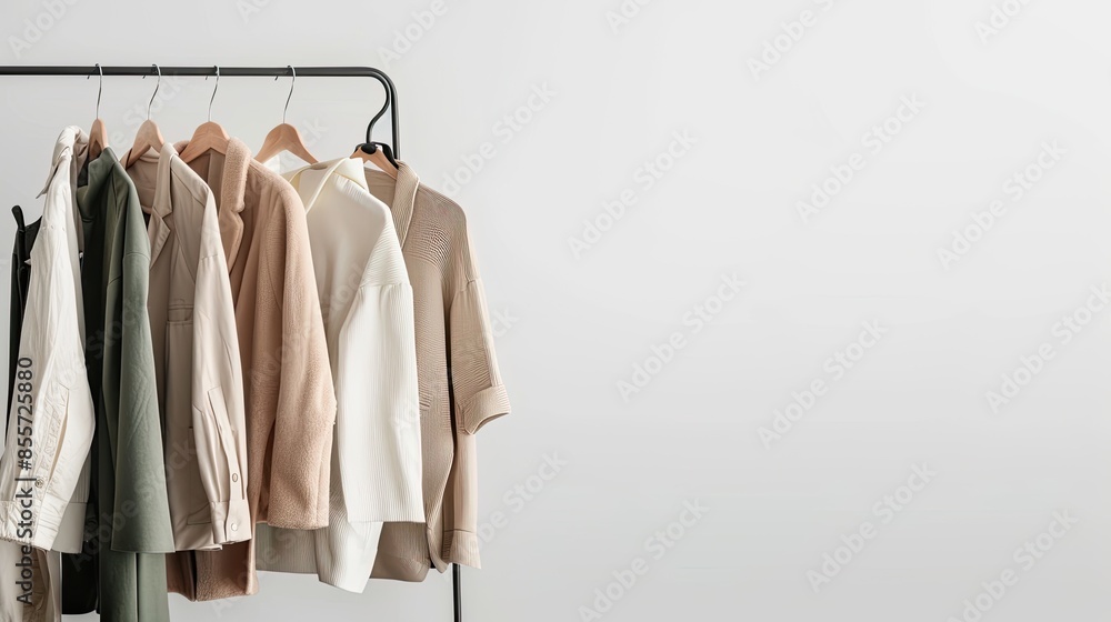 custom made wallpaper toronto digitala fashionable assortment of women's dresses and t-shirts hanging against a crisp white wall background.