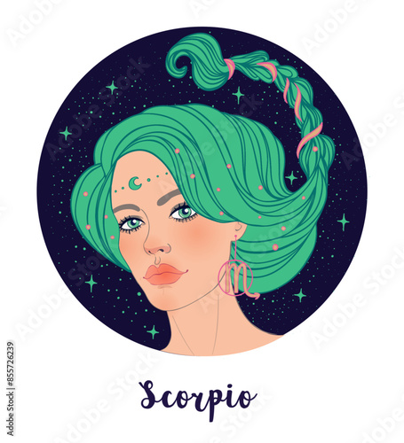 Illustration of Scorpio astrological sign as a beautiful girl. Zodiac vector ...